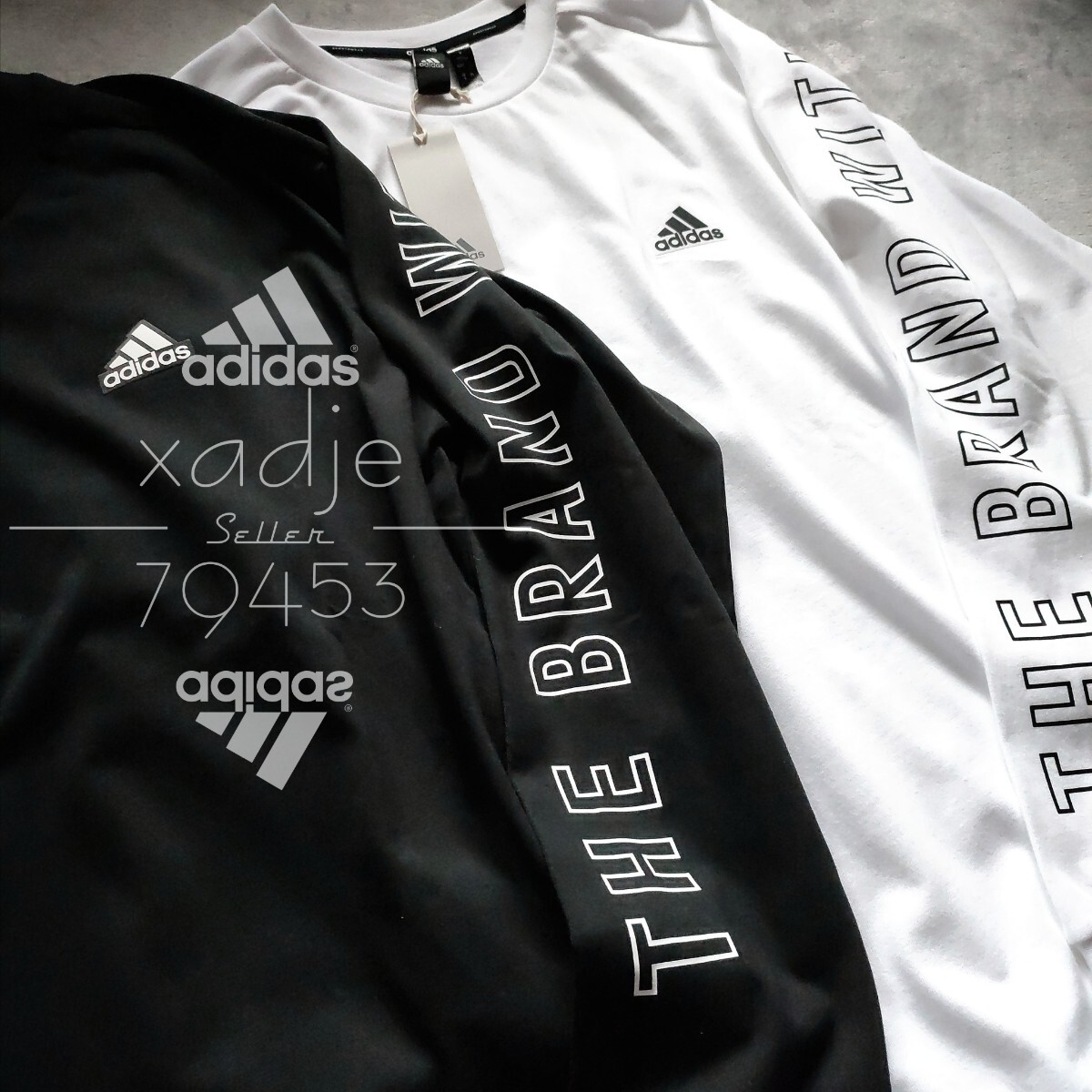  новый товар стандартный товар adidas Adidas 2 шт. комплект длинный рукав long T принт THREE STRIPES чёрный черный белый белый Logo принт толстый M