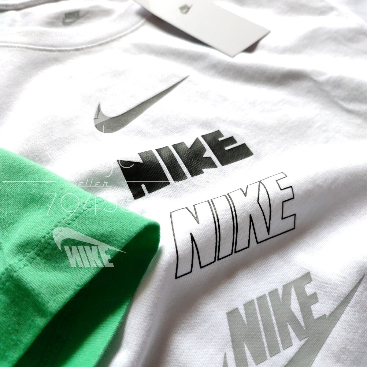 新品 正規品 NIKE ナイキ NSW INC 半袖 Tシャツ 2枚セット 白 ホワイト 緑 グリーン ロゴ スウッシュ プリント XL_画像5