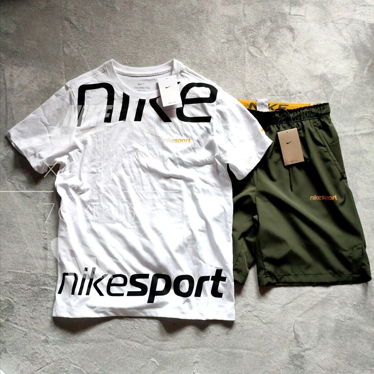 新品 正規品 NIKE ナイキ上下セット Tシャツ ハーフパンツ ロゴ プリント セットアップ NIKE SPORT 白 ホワイト カーキ 白 M_画像1