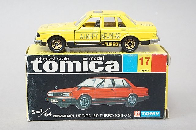 TOMICA トミカ 1/64 Nissan 日産 ブルーバード 1800 ターボ SSS-XG (黄) 黒箱 日本製 アイアイアドカンパニー特注 No.17_画像1