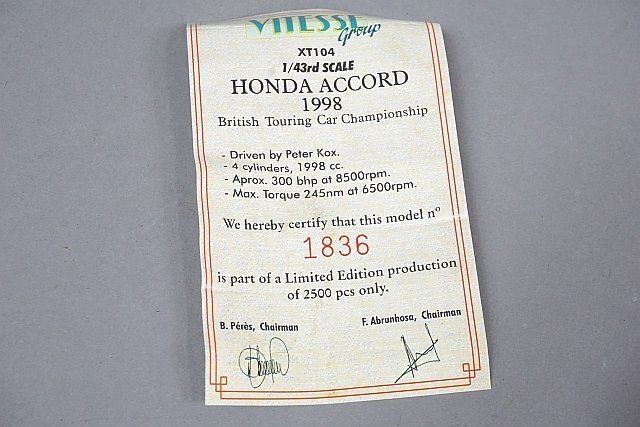 onyx オニキス 1/43 Honda ホンダ アコード BTCC 1998 #50 Peter Kox XT104_画像5