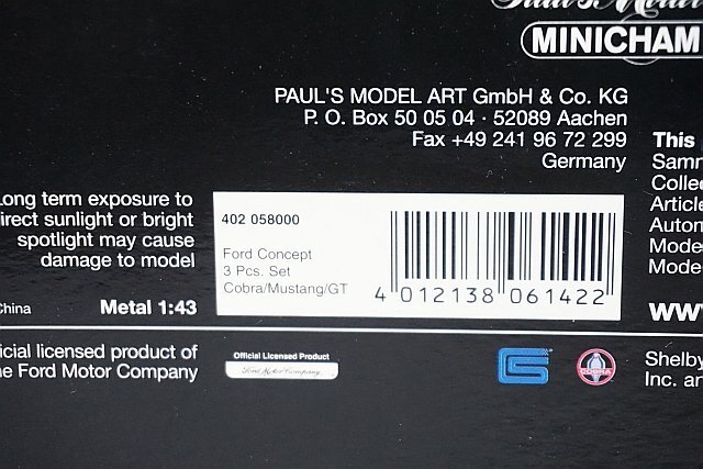 ミニチャンプス PMA 1/43 Ford フォード コンセプト コブラ / マスタング / GT 3台セット 402058000の画像10