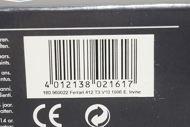 ミニチャンプス PMA 1/18 FERRARI フェラーリ 412 T3 V10 E.アーバイン 1996 #2 180960022の画像7