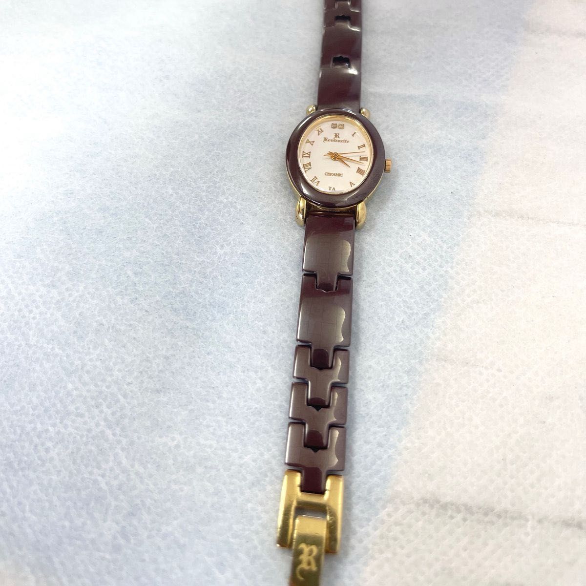 稼働　良品　romanette レディース　腕時計　18金 リューズ　セラミック　オーバル　ローマン　ブラウンゴールド　18k 