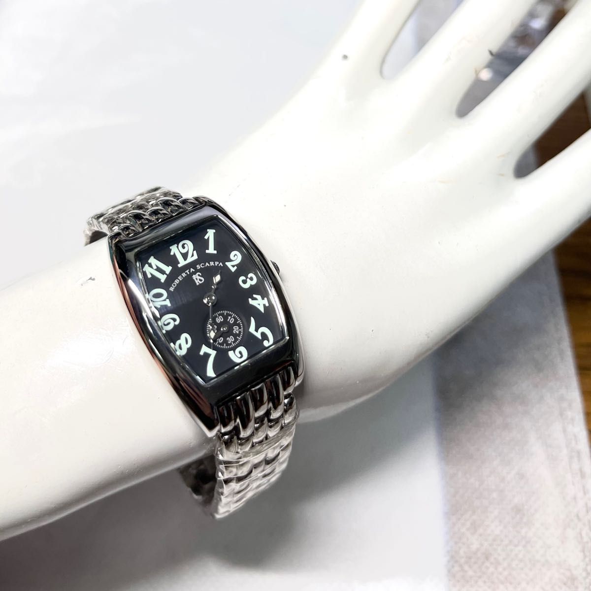 稼働　未使用　ROBERTASCARPA スモセコ　レディース腕時計　トノー　ブラック　蓄光　ミズワン　50周年記念　2002年