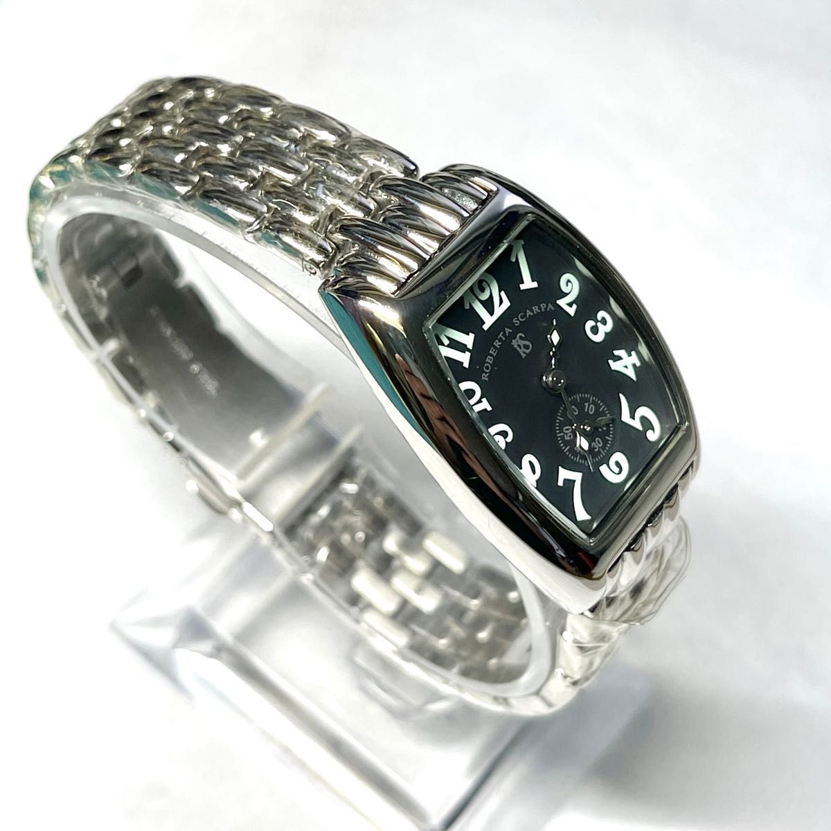 稼働　未使用　ROBERTASCARPA スモセコ　レディース腕時計　トノー　ブラック　蓄光　ミズワン　50周年記念　2002年