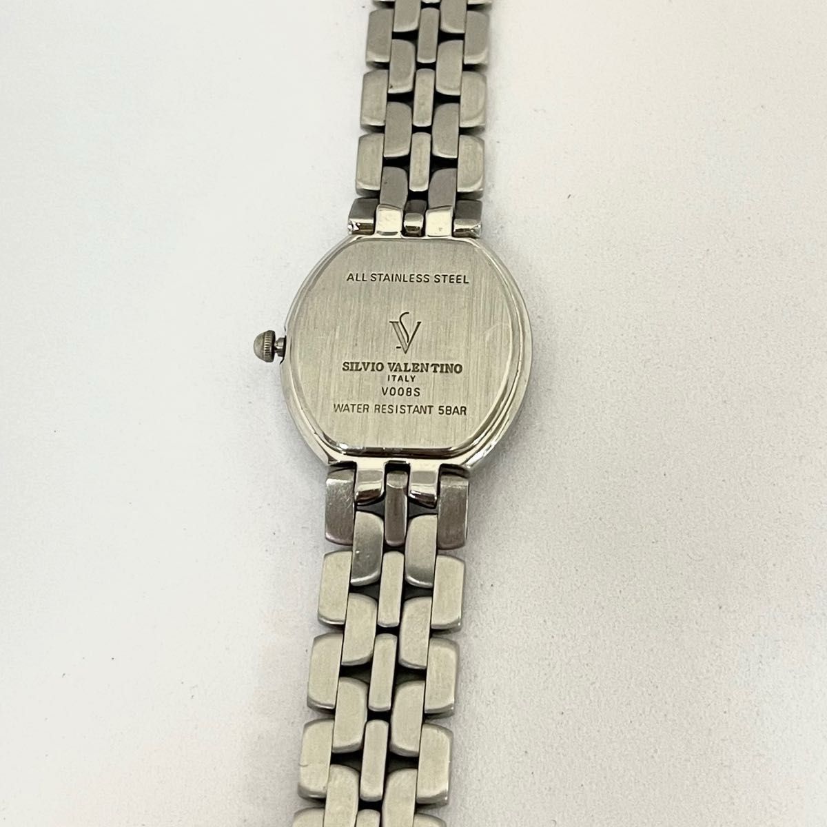 稼働　SILVIOVALENTINO レディース腕時計　ブルー文字盤　ローマン　シルバー　ロゴベゼル　薄型ケース