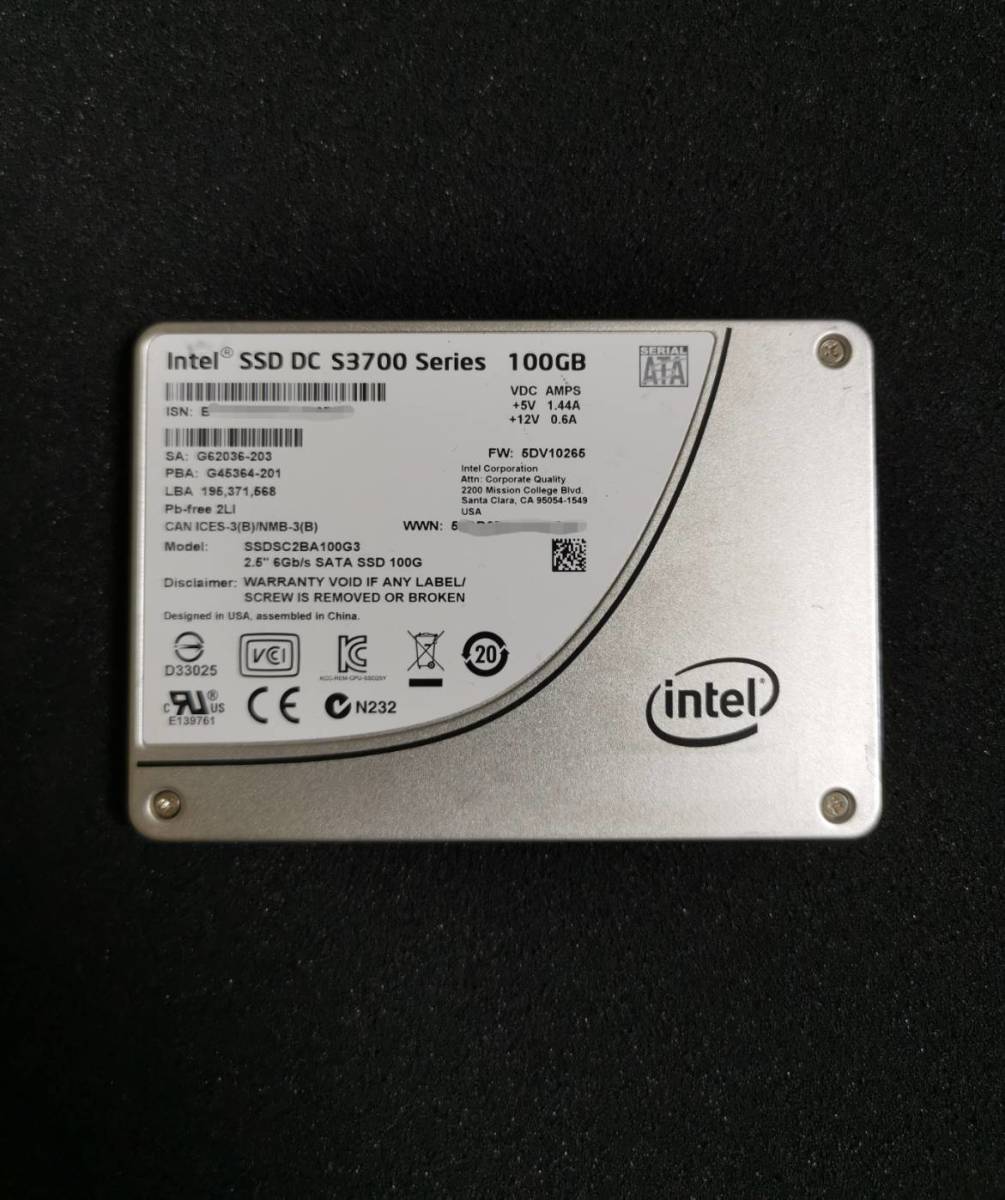 ((使用時間1118時・1個限定！)) intel SSD DC S3700 Series 100GB MLC 2.5inch SSDSC2BA100G3 SATA _画像1