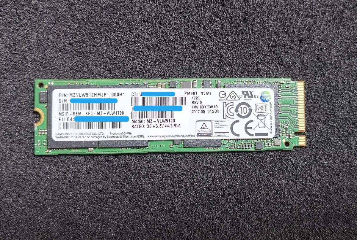 SAMSUNG SSD PM961 512GB TLC MZ-VLW5120 M.2 NVMe PCIe 2280 (( operation goods *1 sheets limitation!))