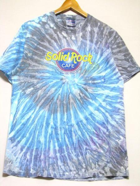 ＠縛る 染める アート 芸術 ソリッド ロック カフェ Solid Rock CAFE タイダイＴシャツt586 アメリカ古着 水色 紫_画像1