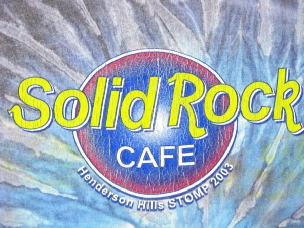 ＠縛る 染める アート 芸術 ソリッド ロック カフェ Solid Rock CAFE タイダイＴシャツt586 アメリカ古着 水色 紫_画像3