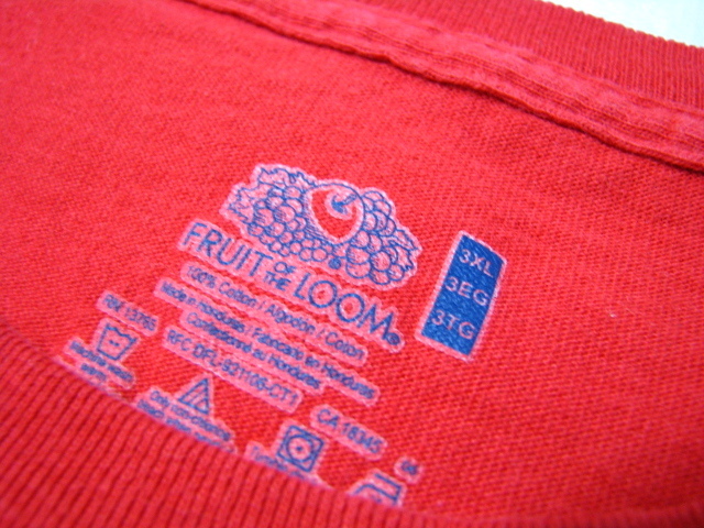 ＠美品 フルーツオブザルーム FRUIT OF THE LOOM プレーン無地Ｔシャツt624 XXXL 3XL アメリカ古着 ビックサイズ レッド 赤_画像3