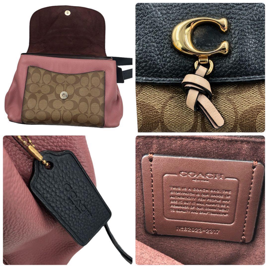 1円 現行 COACH コーチ ショルダーバッグ クロスボディ カラーブロック バイカラー 肩掛け レザー 革 ネイビー 紺色 ピンク C金具 2317の画像6