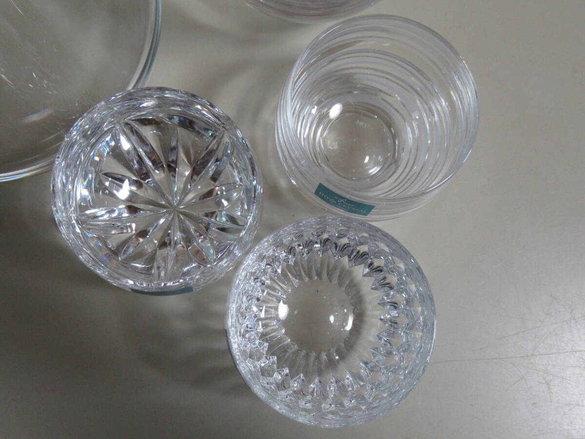 R6 04*HOYA CRYSTAL Hoya crystal cold sake sake bottle sake cup set pitcher (ka rough .) glass unused in box 