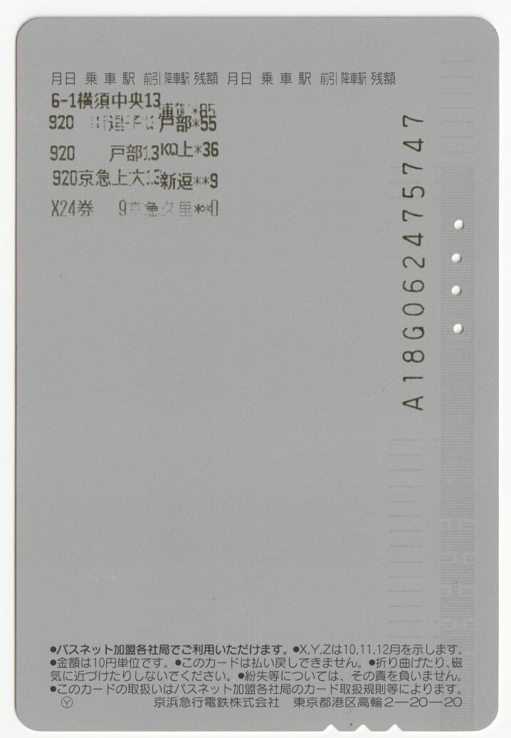 京浜急行電鉄ルトランカード（パスネット）1000　路線図（使用済）_画像2