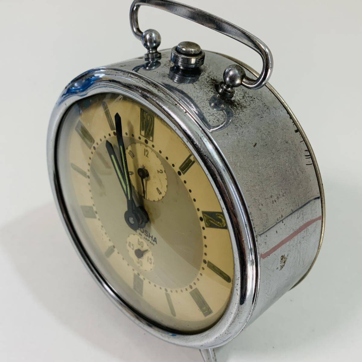 アンティーク SEIKOSHA セイコー 精工舎 日本製 置時計 目覚まし時計 レトロ ゼンマイ式 シルバー 中古の画像5