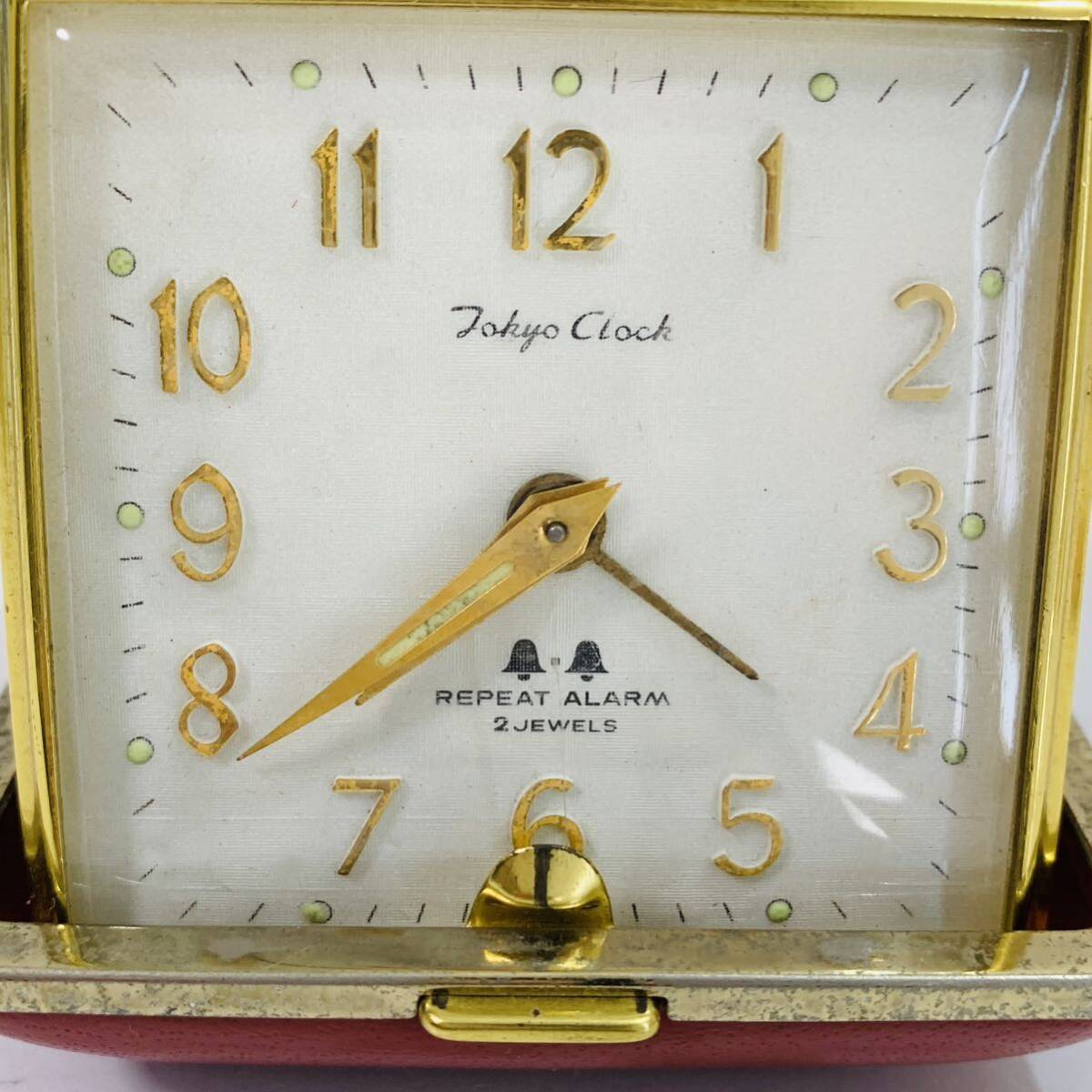 アンティーク Tokyo Clock 東京時計 コンパクト 置時計 持ち運び 昭和レトロ 手巻き 目覚まし時計 アラーム レッド ビンテージ 2 JEWELSの画像4