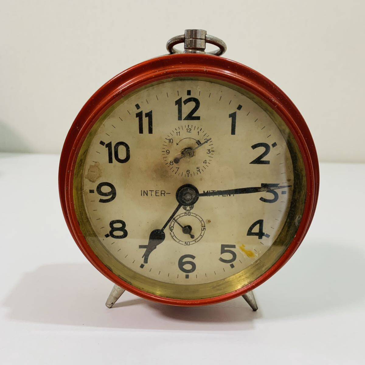 INTER MITTENT アンティーク 昭和レトロ 置き時計 古時計 手巻き ゼンマイ式 ヴィンテージ レッド コレクションの画像1