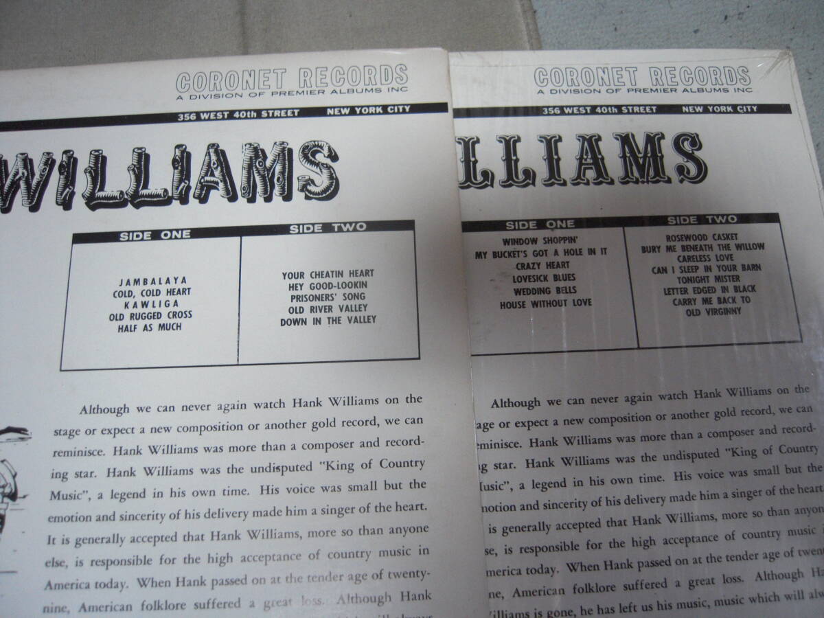 【US盤LP】「A TRIBUTE TO HANK WILLIAMS①②」CORONETの画像3