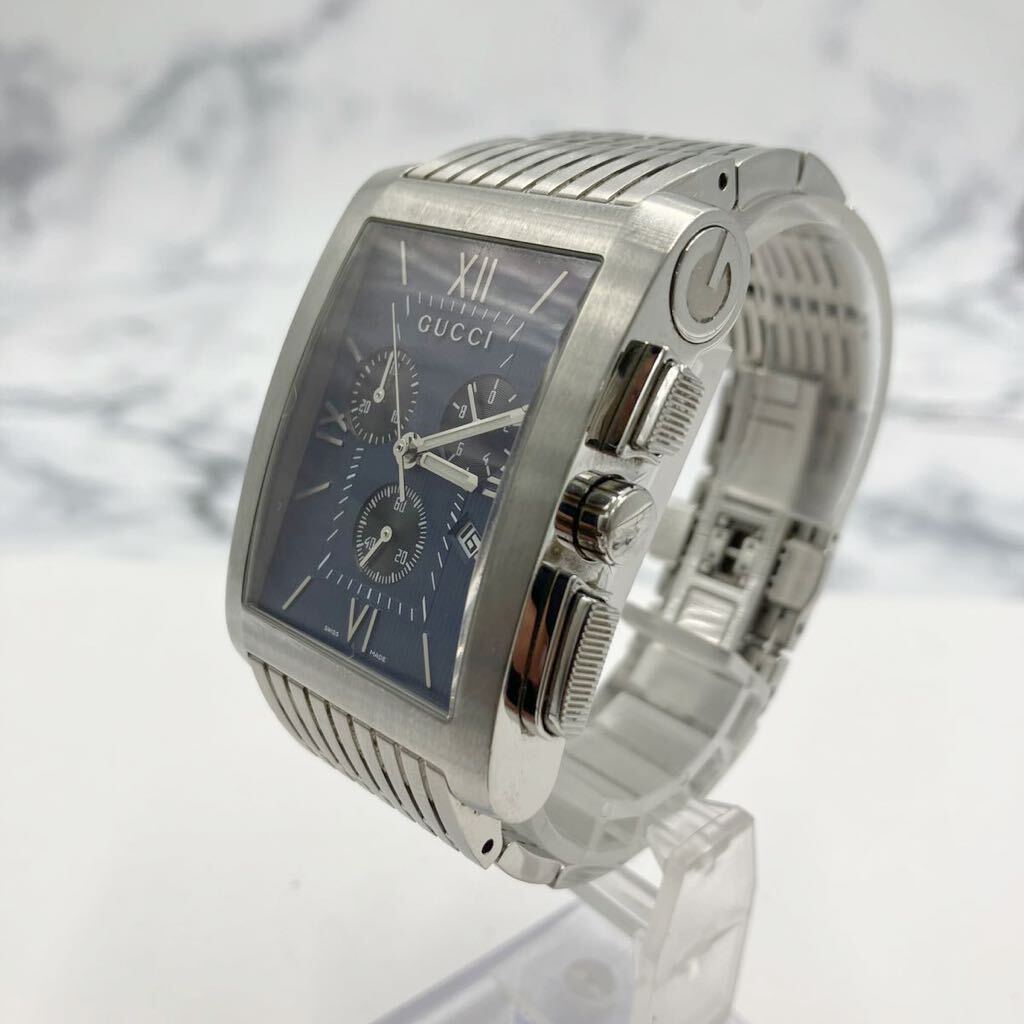 ♪【売り切り】GUCCIグッチ Gメトロ chrono クロノグラフ YA086318 8600Mクォーツ メンズ腕時計 デイト SS ネイビー文字盤 稼働品の画像1