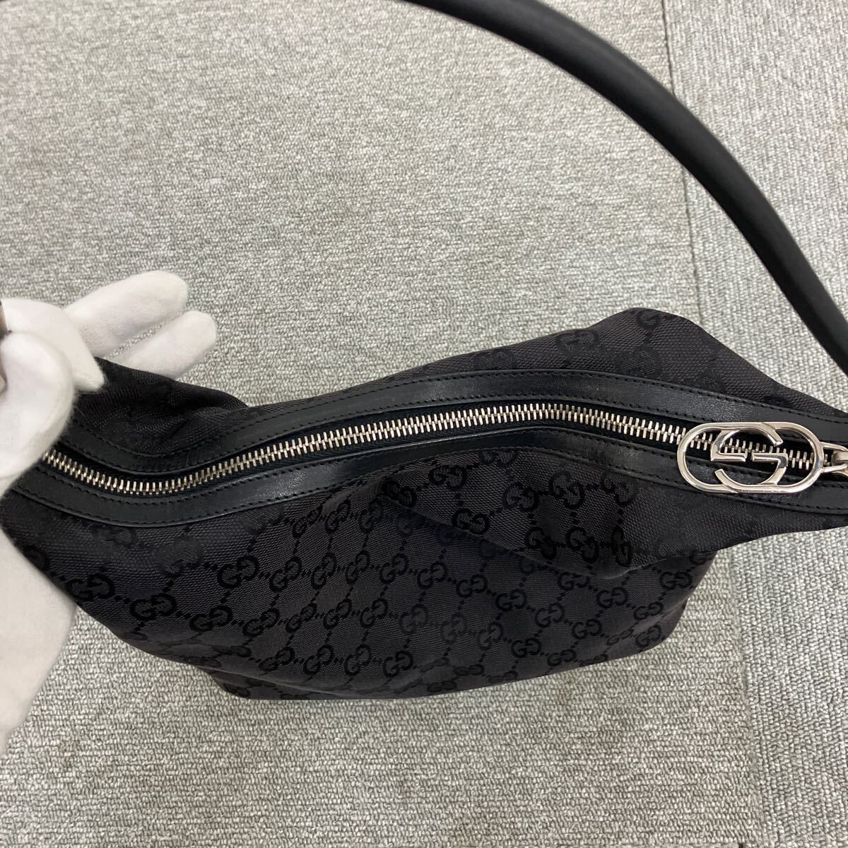 ◆【売り切り】GUCCI グッチ GGキャンバス ワンショルダーバッグ キャンバス×レザー001 3814 002058ブラック レディース_画像9