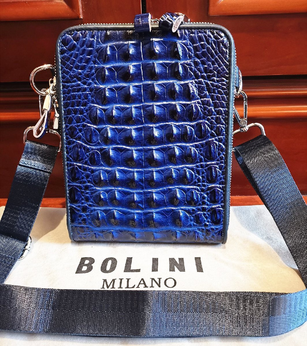 逸品*16万◆イタリア・ミラノ発*BOLINI/ボリニ・最上級牛革・クロコダイル*ショルダーバッグ/リュックサック・紺の画像10