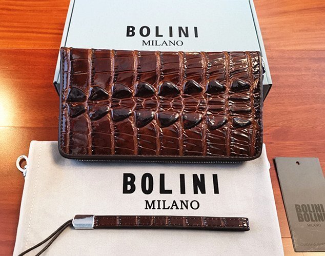 最高峰逸品*イタリア製※定価18万◆イタリア・ミラノ発*BOLINI/ボリニ・最上級牛革・クロコダイル*ラウンドファスナー 長財布・茶色の画像1