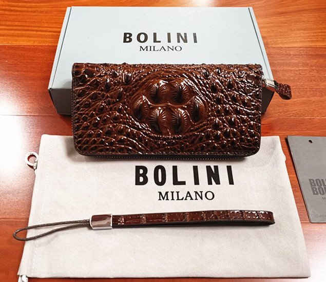 逸品*イタリア製※定価15万◆イタリア・ミラノ発*BOLINI/ボリニ・最上級牛革・クロコダイル*ラウンドファスナー 長財布・茶色の画像7