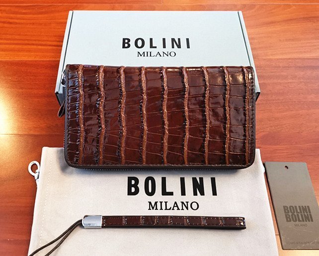 最高峰逸品*イタリア製※定価18万◆イタリア・ミラノ発*BOLINI/ボリニ・最上級牛革・クロコダイル*ラウンドファスナー 長財布・茶色の画像4