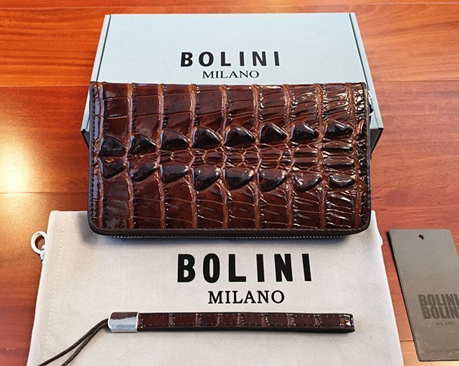 最高峰逸品*イタリア製※定価18万◆イタリア・ミラノ発*BOLINI/ボリニ・最上級牛革・クロコダイル*ラウンドファスナー 長財布・茶色の画像6