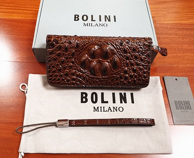 逸品*イタリア製※定価15万◆イタリア・ミラノ発*BOLINI/ボリニ・最上級牛革・クロコダイル*ラウンドファスナー 長財布・茶色の画像10