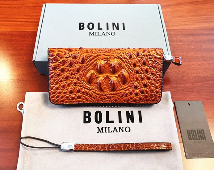 逸品*イタリア製※定価15万◆イタリア・ミラノ発*BOLINI/ボリニ・最上級牛革・クロコダイル*ラウンドファスナー 長財布・黄色いの画像3