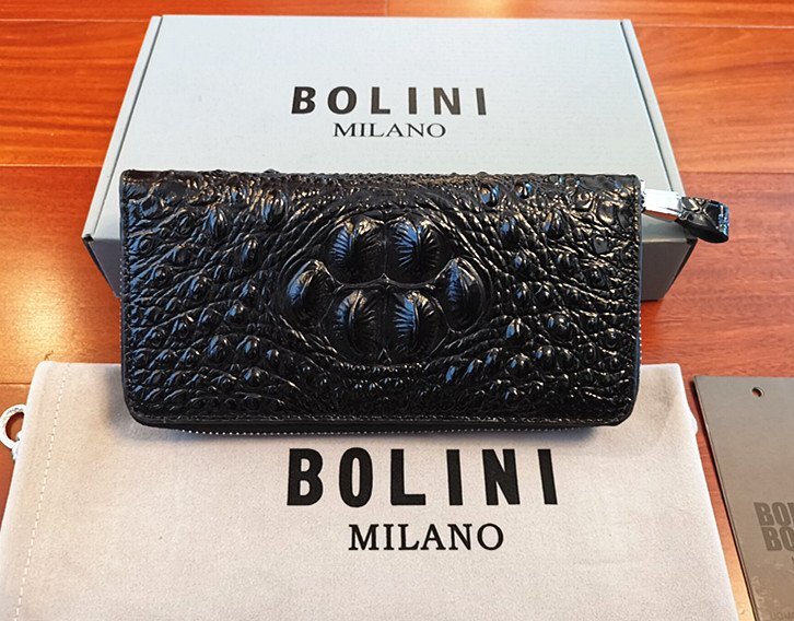 逸品*イタリア製※定価15万◆イタリア・ミラノ発*BOLINI/ボリニ・最上級牛革・クロコダイル*ラウンドファスナー 長財布・黒の画像1