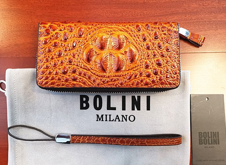 逸品*イタリア製※定価15万◆イタリア・ミラノ発*BOLINI/ボリニ・最上級牛革・クロコダイル*ラウンドファスナー 長財布・黄色いの画像7