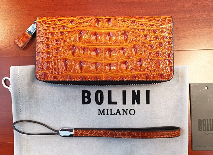 逸品*イタリア製※定価15万◆イタリア・ミラノ発*BOLINI/ボリニ・最上級牛革・クロコダイル*ラウンドファスナー 長財布・黄色い