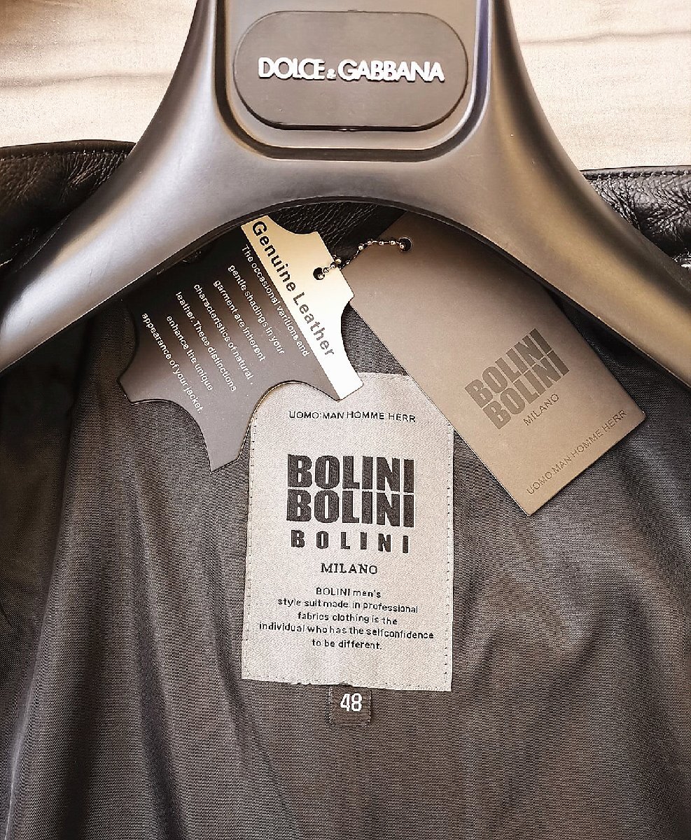 最高級*EU製◆イタリア・ミラノ発*BOLINI*ブラックラインdesigner 最上級牛革使用・ベッカム愛用・レザージャケット/50サイズの画像6