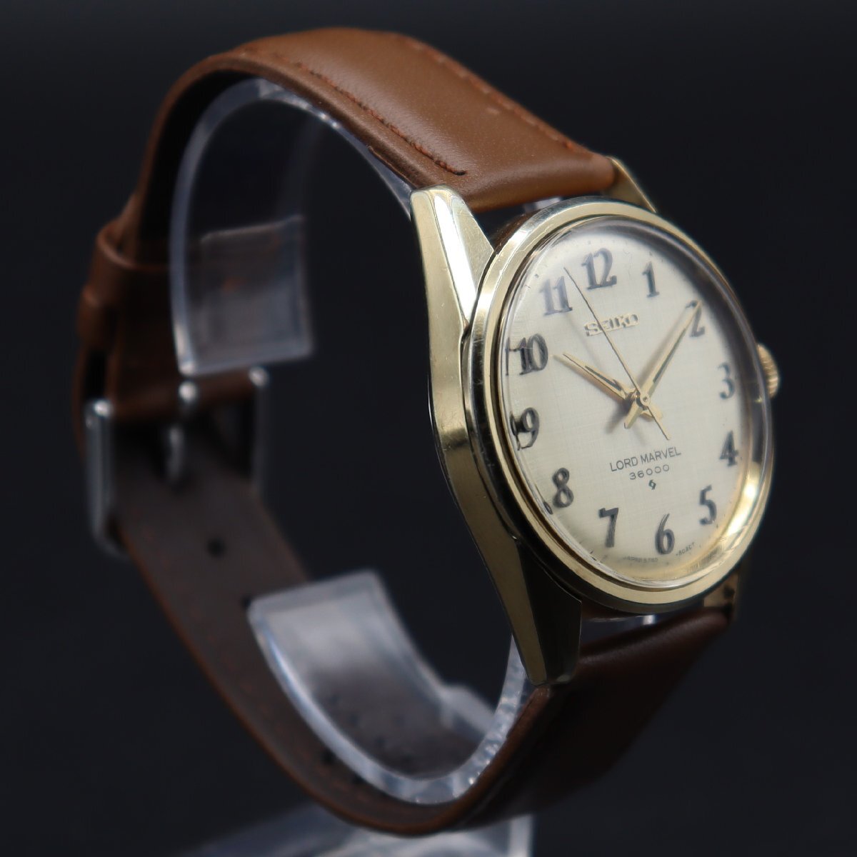 SEIKO LORD MARVEL 36000 セイコー ロードマーベル 5740-8000 手巻き 全数字絹目文字盤 SGPケース 1960-1970年 新品革ベルト メンズ腕時計の画像4