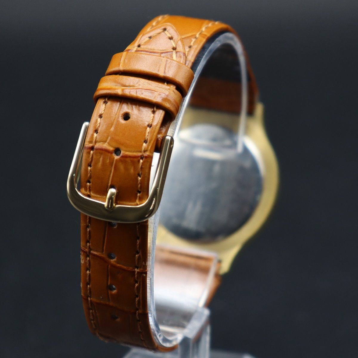LONGINES ロンジン 手巻き ゴールドカラー文字盤 ラウンド 2針 スイス製 新品革ベルト アンティーク メンズ腕時計の画像7