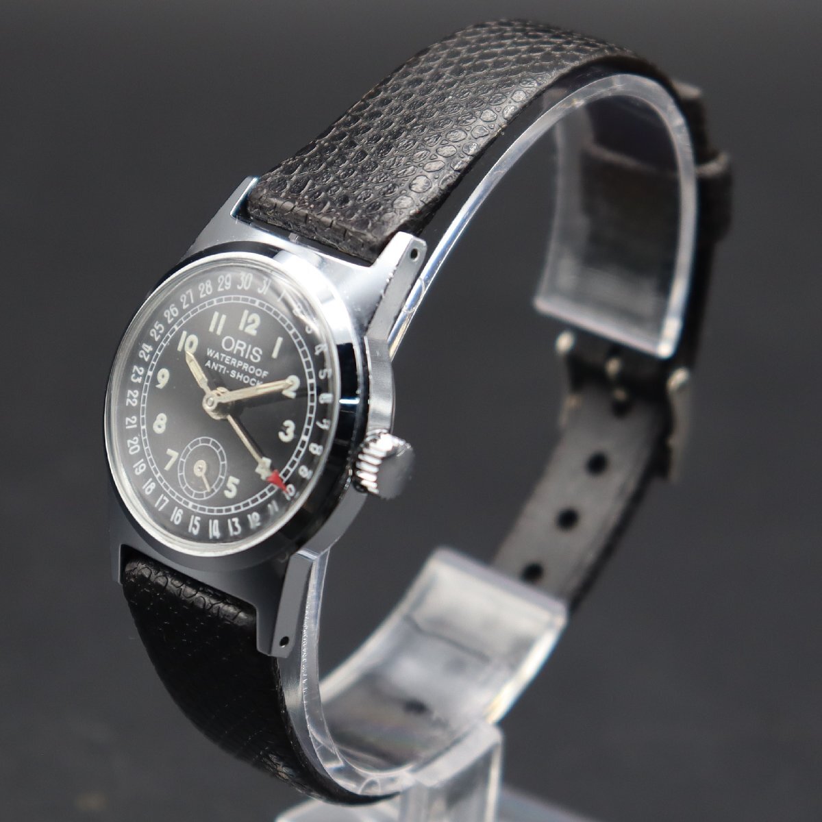 ORIS オリス ポインターデイト 6683 手巻き 黒文字盤 全数字 ラウンド スモセコ スイス製 アンティーク ボーイズ/レディース腕時計の画像2