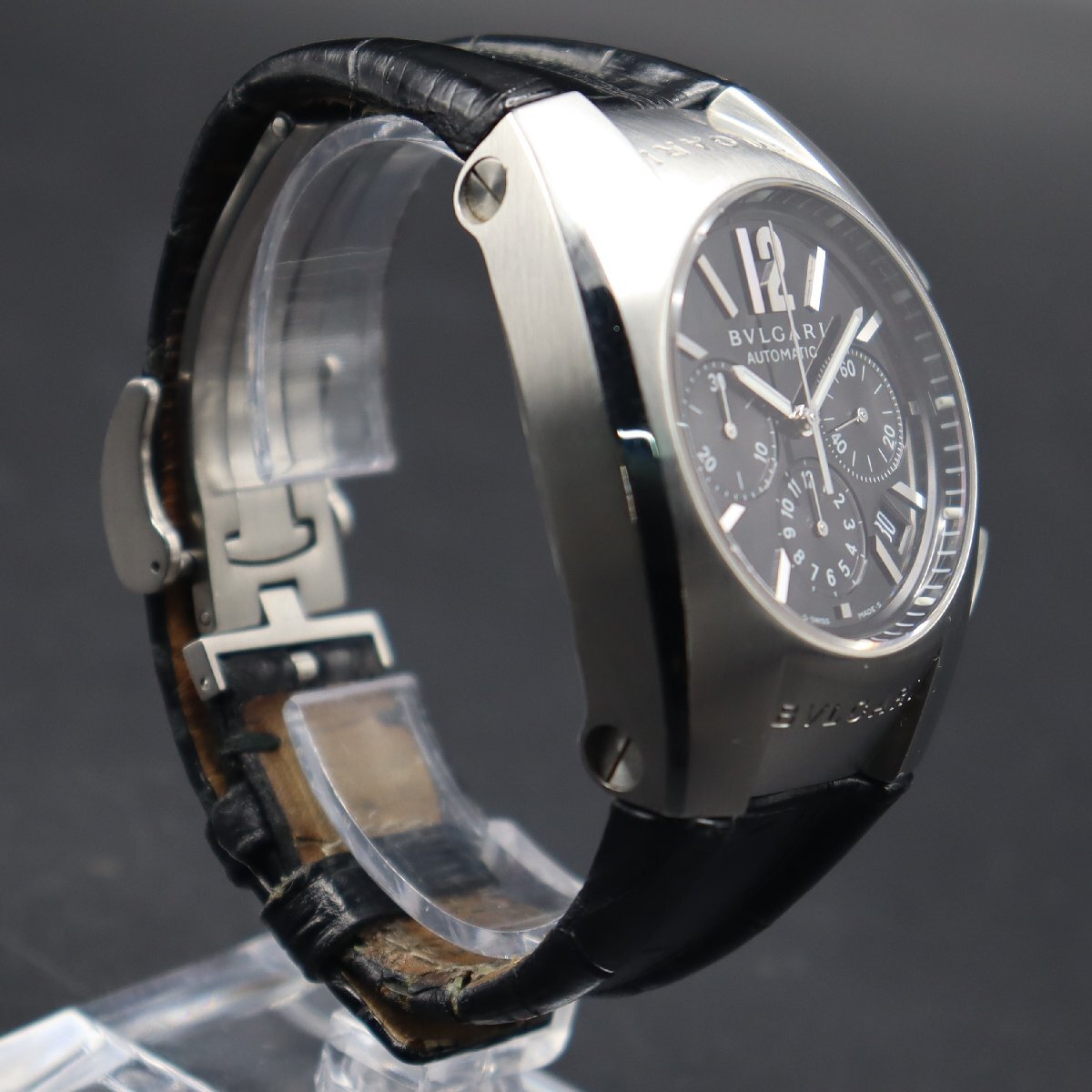 BVLGARI Ergon ブルガリ エルゴン 自動巻 EG40SCH クロノグラフ デイト 黒文字盤 スイス製 純正Dバックル メンズ腕時計の画像3