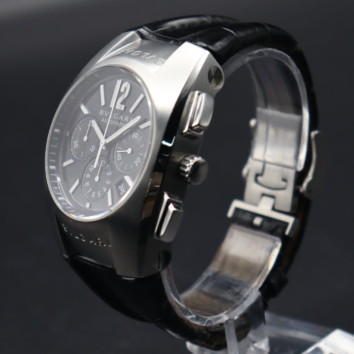 BVLGARI Ergon ブルガリ エルゴン 自動巻 EG40SCH クロノグラフ デイト 黒文字盤 スイス製 純正Dバックル メンズ腕時計の画像4