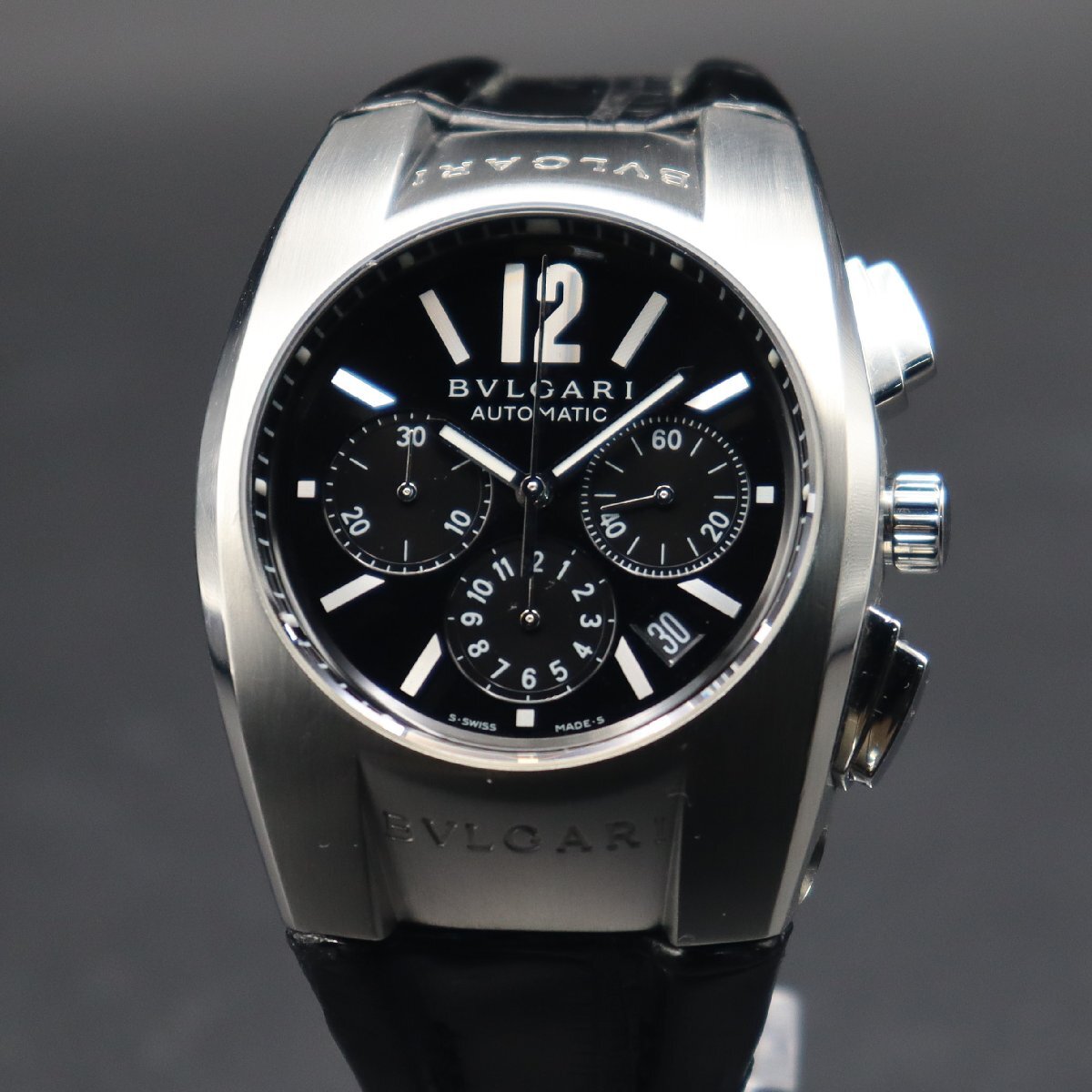 BVLGARI Ergon ブルガリ エルゴン 自動巻 EG40SCH クロノグラフ デイト 黒文字盤 スイス製 純正Dバックル メンズ腕時計の画像2