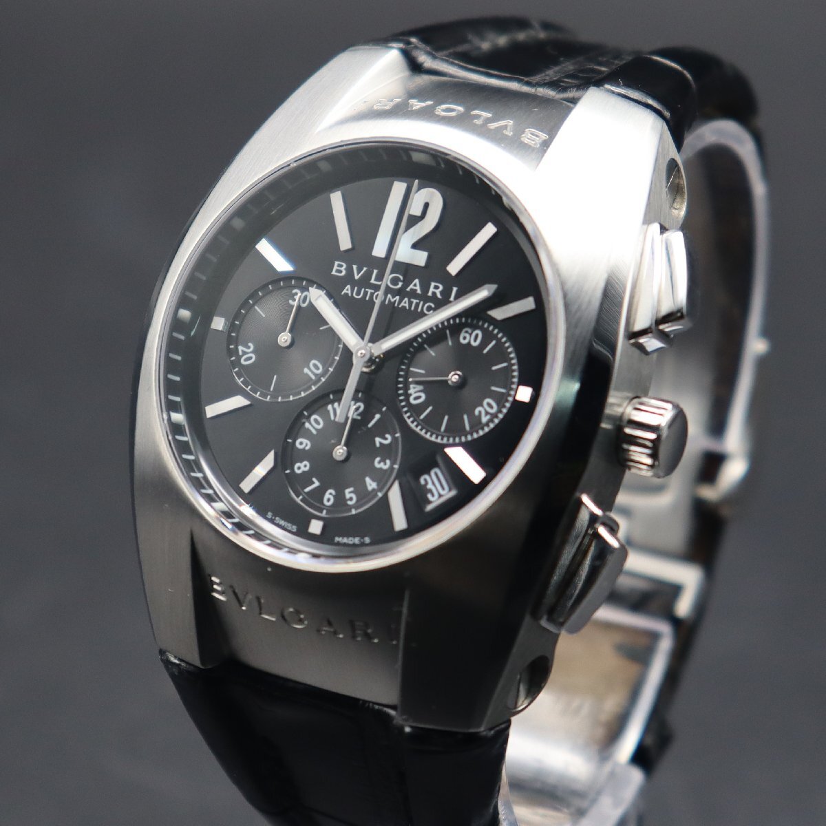 BVLGARI Ergon ブルガリ エルゴン 自動巻 EG40SCH クロノグラフ デイト 黒文字盤 スイス製 純正Dバックル メンズ腕時計の画像1