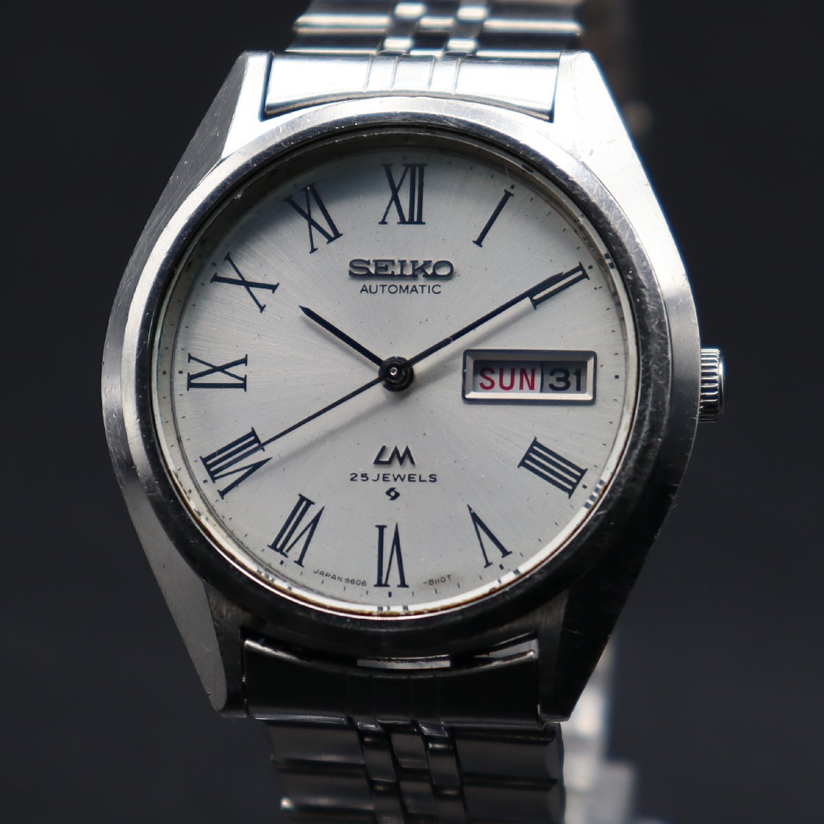SEIKO LM セイコー ロードマチック 自動巻き 25石 5606-8030 1974年 ローマンインデックス 諏訪 日/英デイデイト 純正ブレス メンズ腕時計の画像3