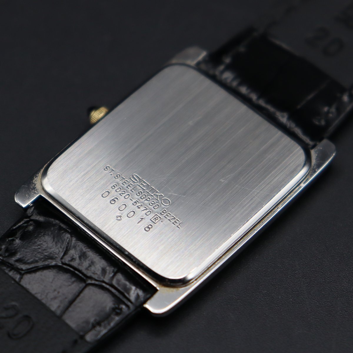 SEIKO QUARTZ セイコー シングルクォーツ 6020-5470 ローマン ブラック文字盤 コンビカラー 諏訪 2針 新品革ベルト メンズ腕時計の画像7