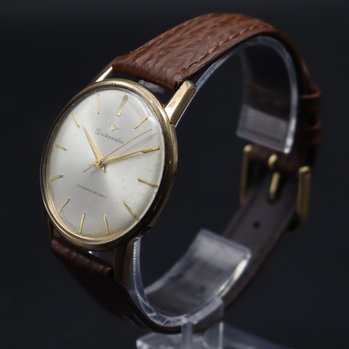 SEIKOMATIC セイコーマチック 自動巻き 20石 不動ジャンク 筆記体ロゴ コママーク 1960年代 新品革ベルト アンティーク メンズ腕時計の画像2