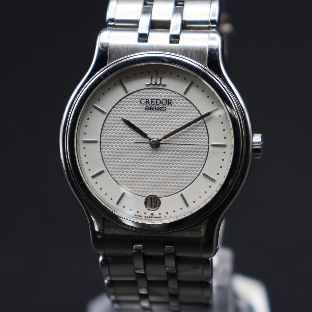 SEIKO CREDOR セイコー クレドール 8J86-6A00 クォーツ シルバーカラー 白文字盤 6時位置デイト 純正ブレス メンズ腕時計