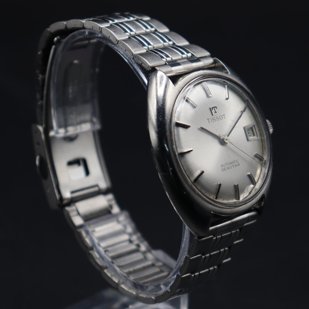 R6.3月OH済 TISSOT SEASTAR ティソ シースター 自動巻き シルバーカラー デイト SNAKE社製ブレス アンティーク メンズ腕時計の画像4