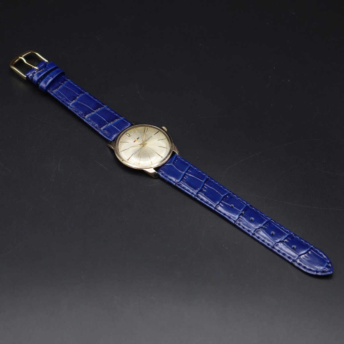 BENRUS SHOCK-ABSORBER ベンラス 手巻き 20μGold ELECTROPLATEケース 3針 スイス製 新品革ベルト アンティーク メンズ腕時計の画像9