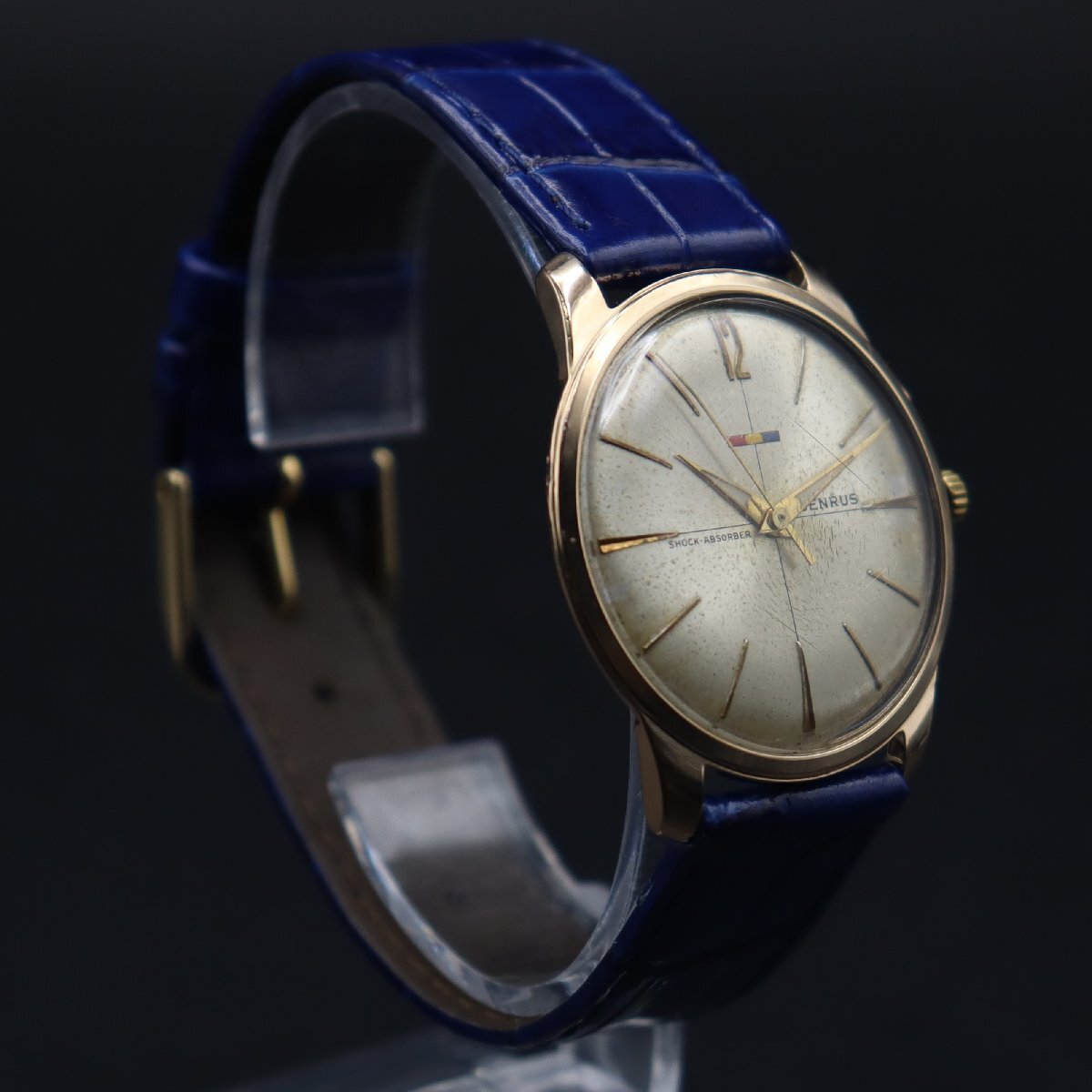 BENRUS SHOCK-ABSORBER ベンラス 手巻き 20μGold ELECTROPLATEケース 3針 スイス製 新品革ベルト アンティーク メンズ腕時計の画像4